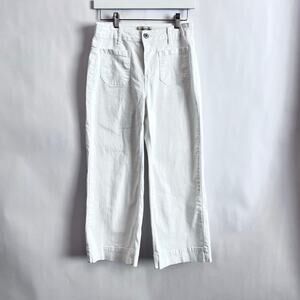 WOMENS WIDE LEG CROPPED JEANS HIGH WAISTED FRONT AND BACK POCKETS WHITE  SIZE S